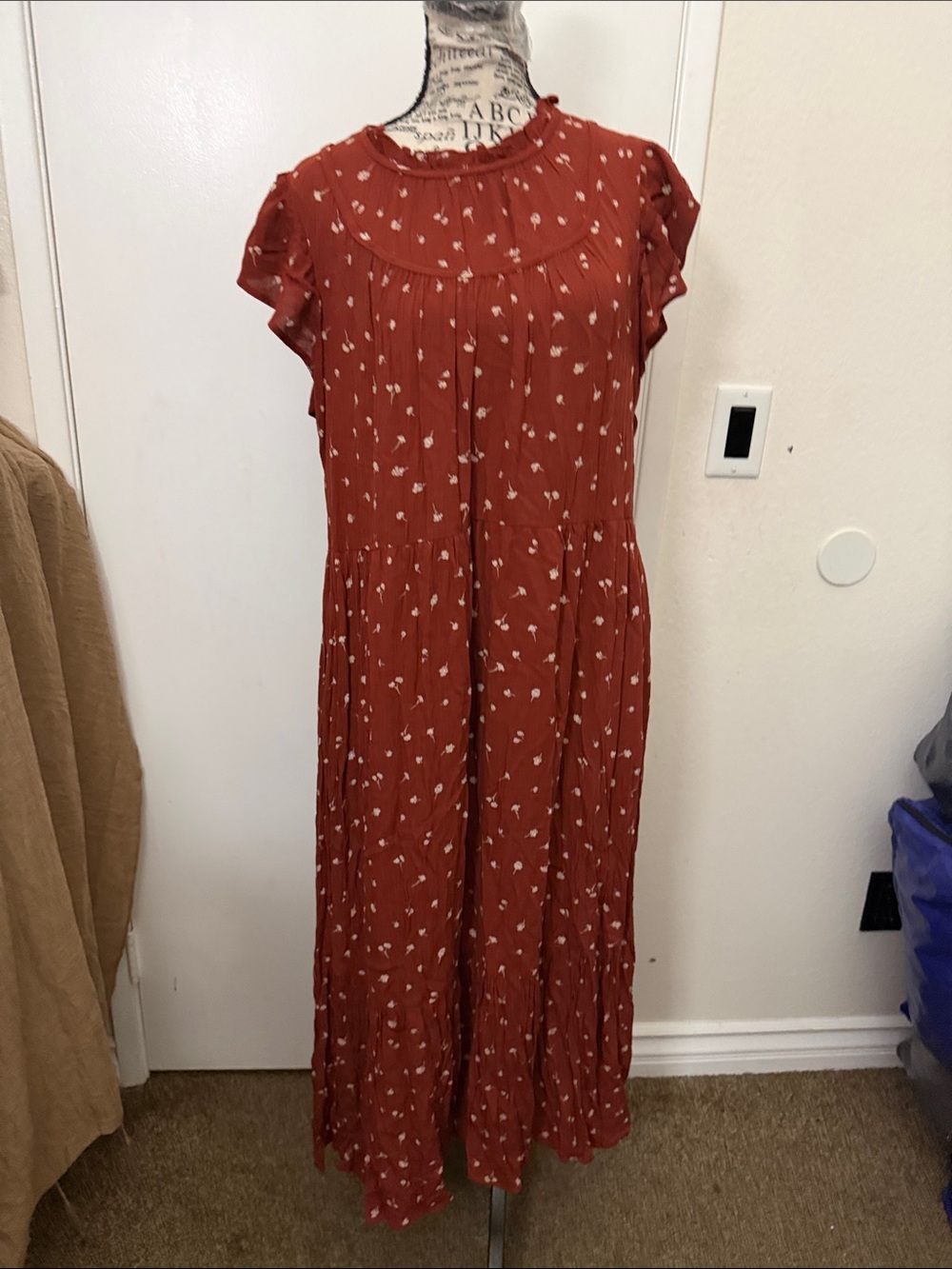 Rust Red Floral Maxi Dress